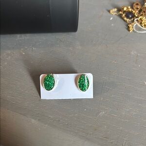 Green Glitter Oval Earrings